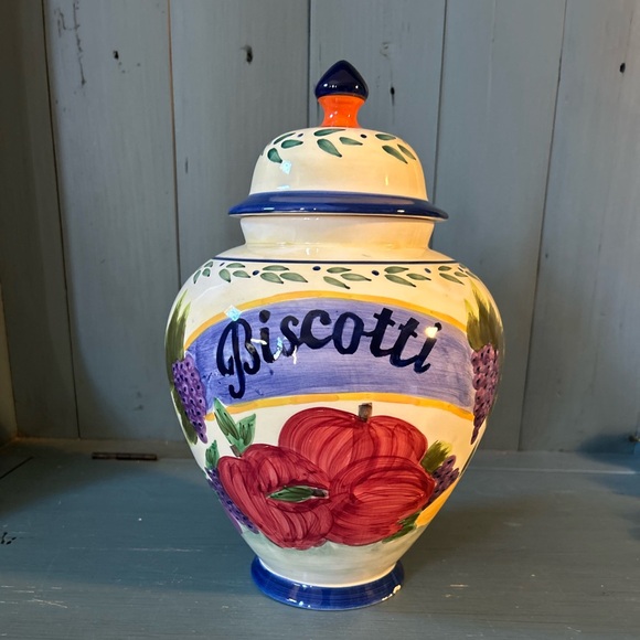 Vintage 13 " Ceramic Biscotti Fruit Design Jar -Vase - Great Condition - Picture 1 of 12